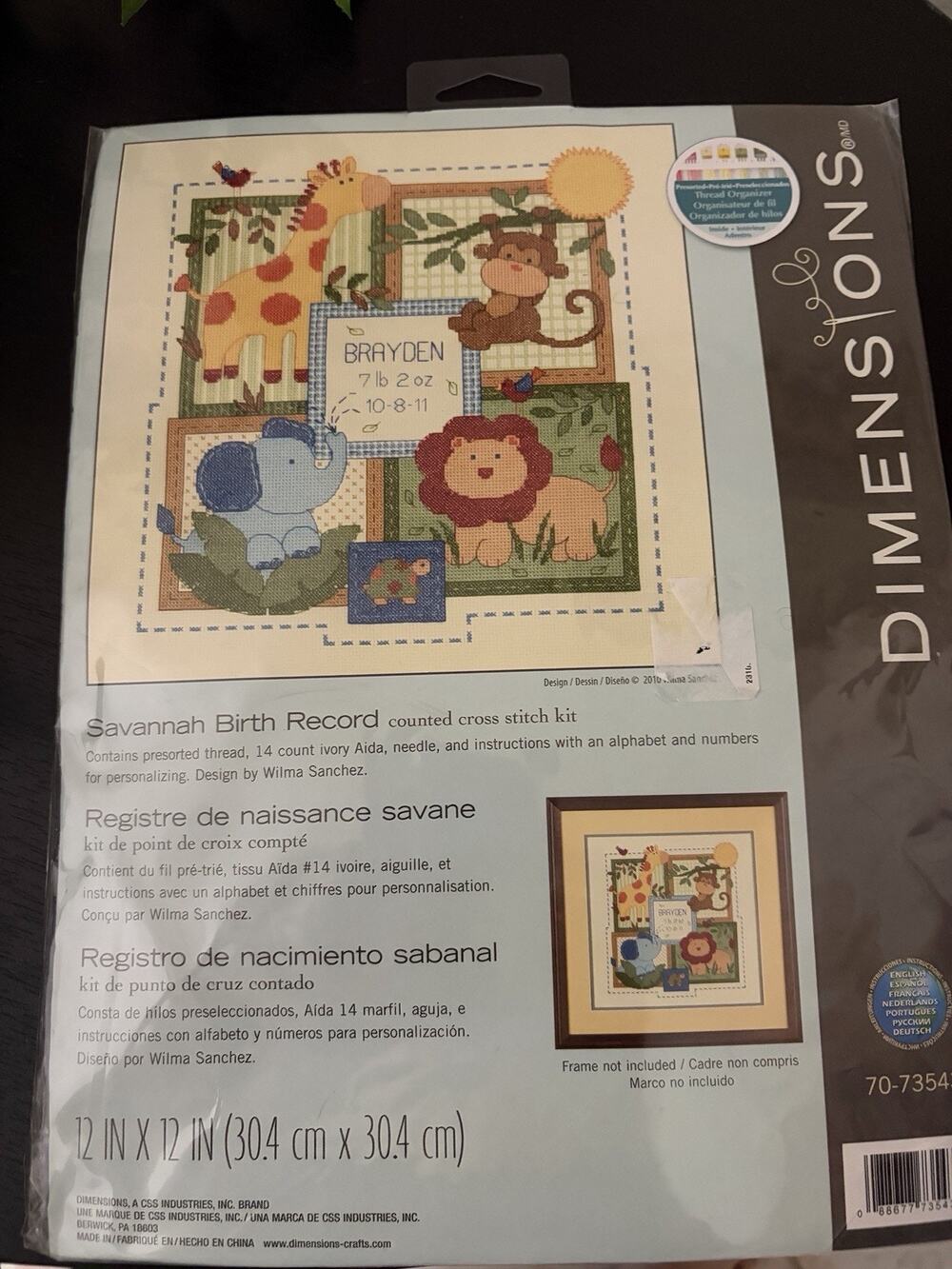 Dimensions/Baby Hugs Cross Stitch 12"X12"-Savannah Birth Record 70-73543